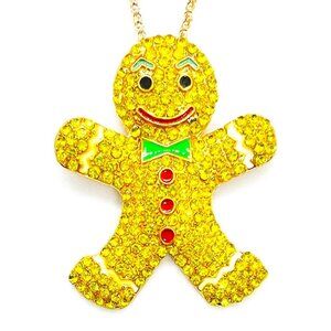 Yellow GINGERBREAD Man Pendant Necklace